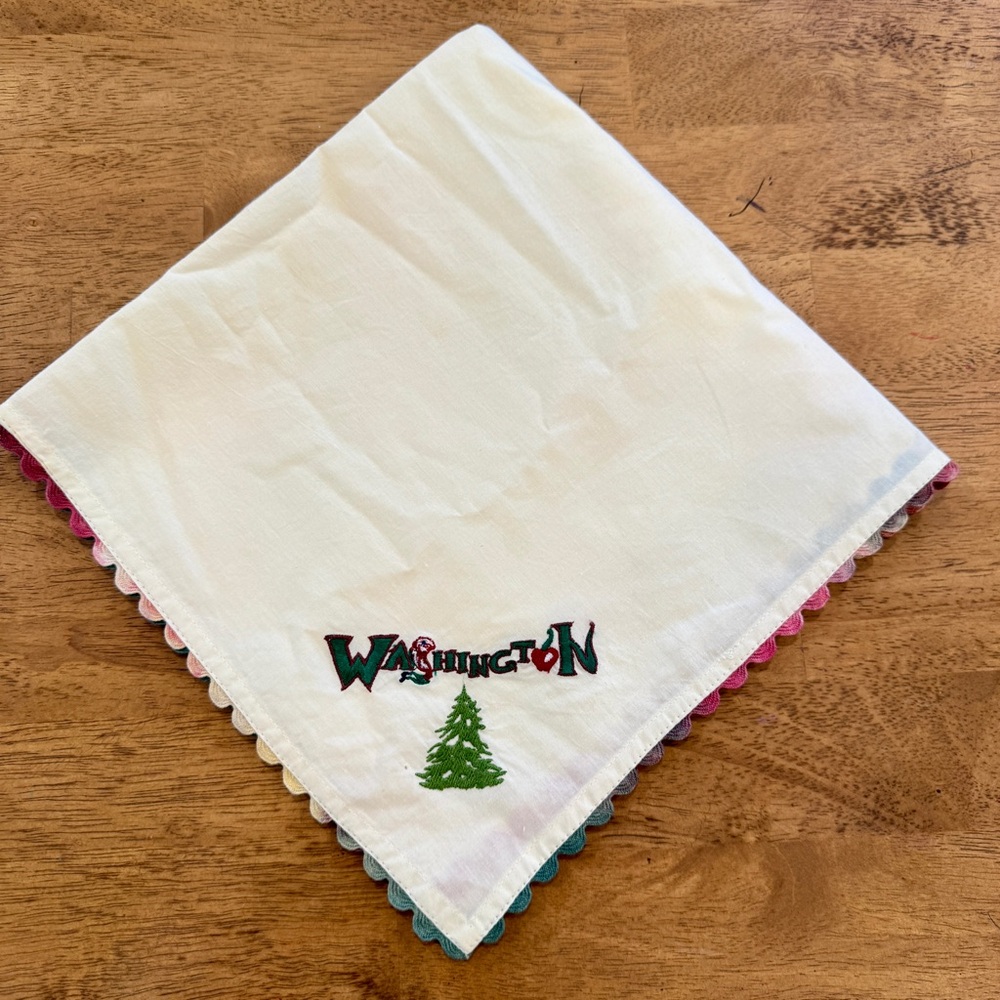 CatStudio Washington Embroidered Napkin White Cotton Rainbow Trim 20”x20”